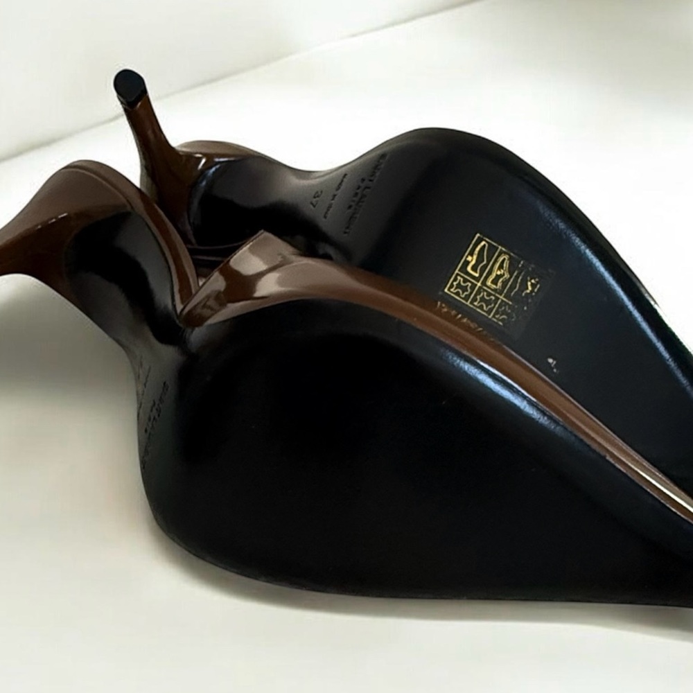 Authentic Saint Laurent Vendome Brown Patent Leather Slingback Heels! COA! - Picture 10 of 16